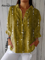 Women's Retro Pattern Art Print Casual Linen V-neck Shirt