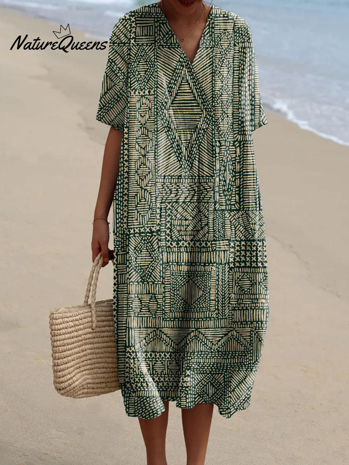 Women's Retro Geometric Pattern Art Print Flowy Dress