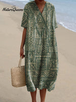 Women's Retro Geometric Pattern Art Print Flowy Dress