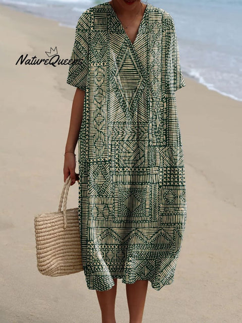 Women's Retro Geometric Pattern Art Print Flowy Dress