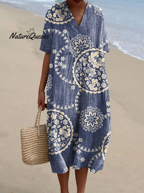 Women's Retro Pattern Art Print Flowy Dress