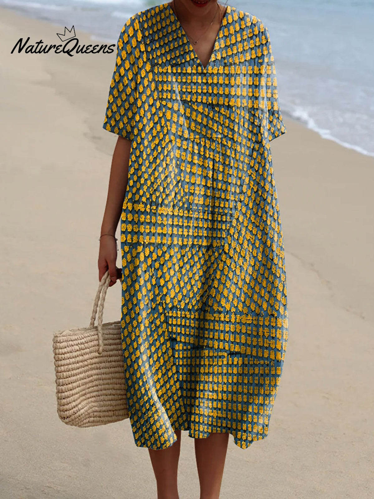 Women's Vintage Texture Art Print Flowy Dress