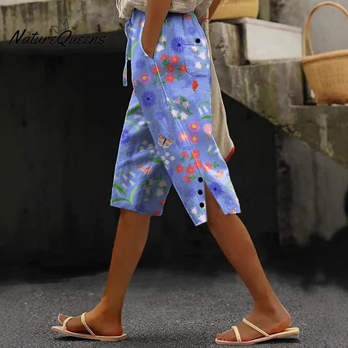 Women's Vintage Flower Art Printed Cotton And Linen Casual Pants