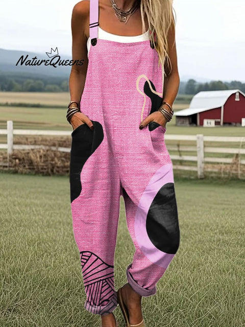 Women's Colorful Abstract Geometric Art Print Casual 100% Cotton Wide Leg Jumpsuit