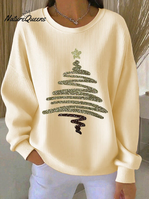 Women's Glitter Christmas Tree Print Sweatshirt