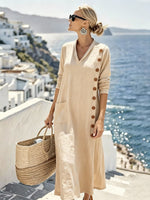 Women'S Casual V-Neck Solid Color Vacation Dress