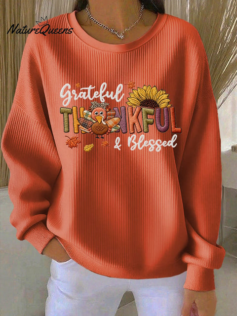 Women's casual autumn Thanksgiving turkey texture sweatshirt