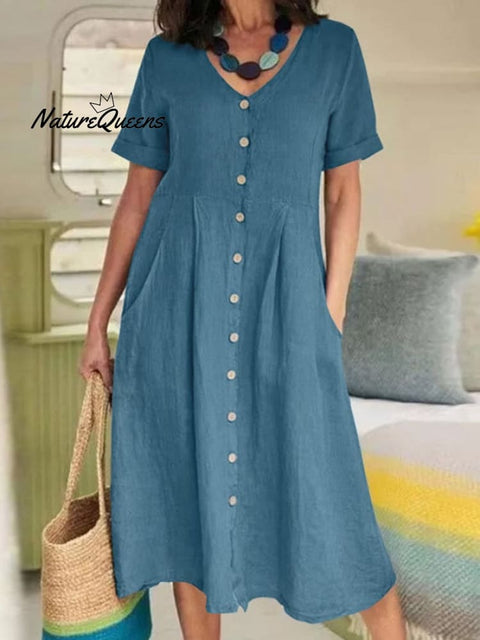 Women's Casual Elegant Cotton And Linen Dress