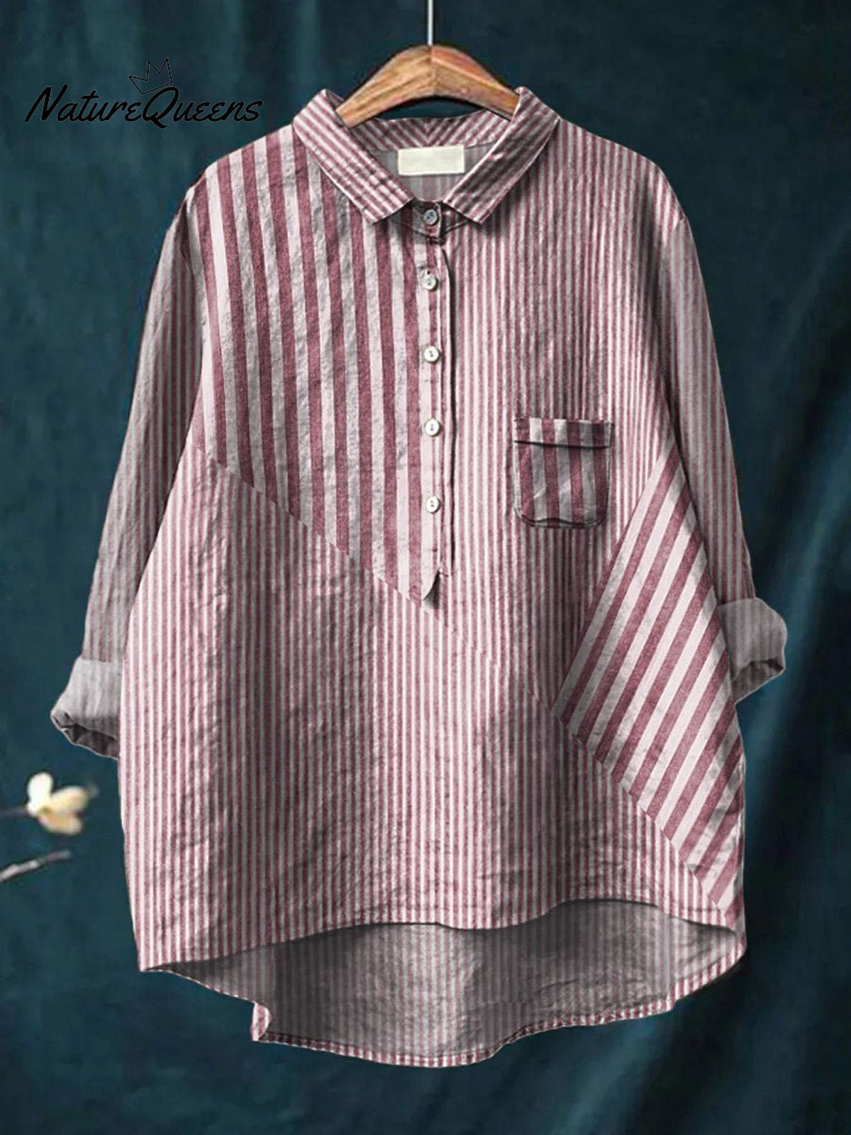 Women's Casual Cotton And Linen Striped Long-Sleeved Shirt