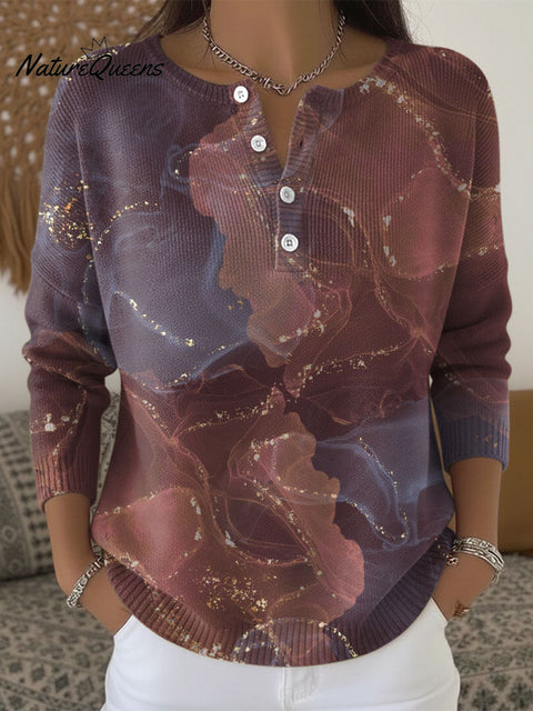 Gradient Art Stripes Print Buttoned Cardigan Sweater