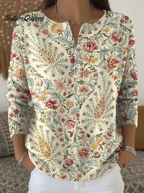 Paisley Pattern Stripes Print Buttoned Cardigan Sweater