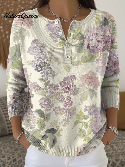 Retro Purple Flowers Art Print Buttoned Cardigan Sweater
