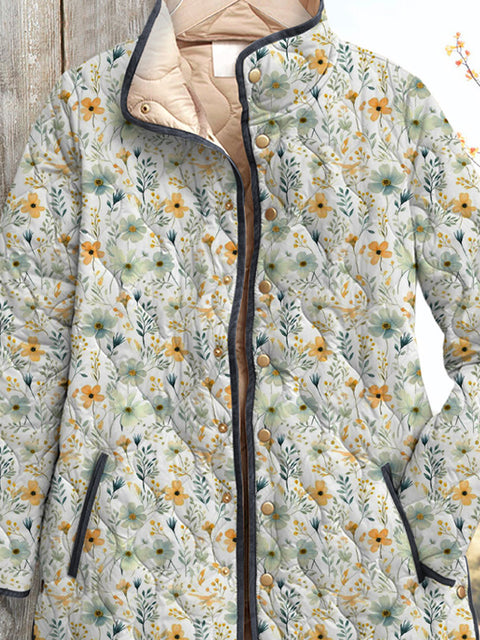 Lovely Meadows Floral Pattern Printed Women's Casual Quilted Cardigan