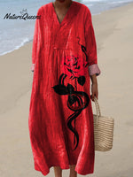 Snake And Rose Art Printed Women's Dress