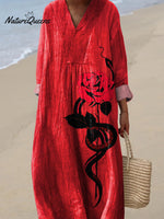 Snake And Rose Art Printed Women's Dress