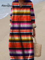 Retro Hippie Strip Pattern Printed Women's Dress