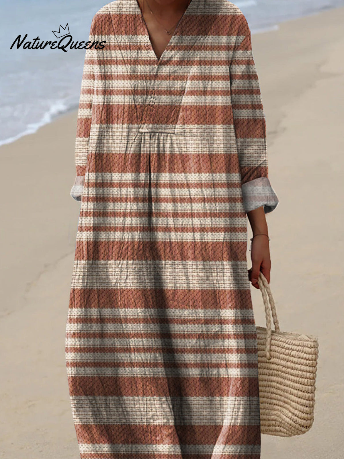 Minimalist Strip Pattern Printed Women's Dress