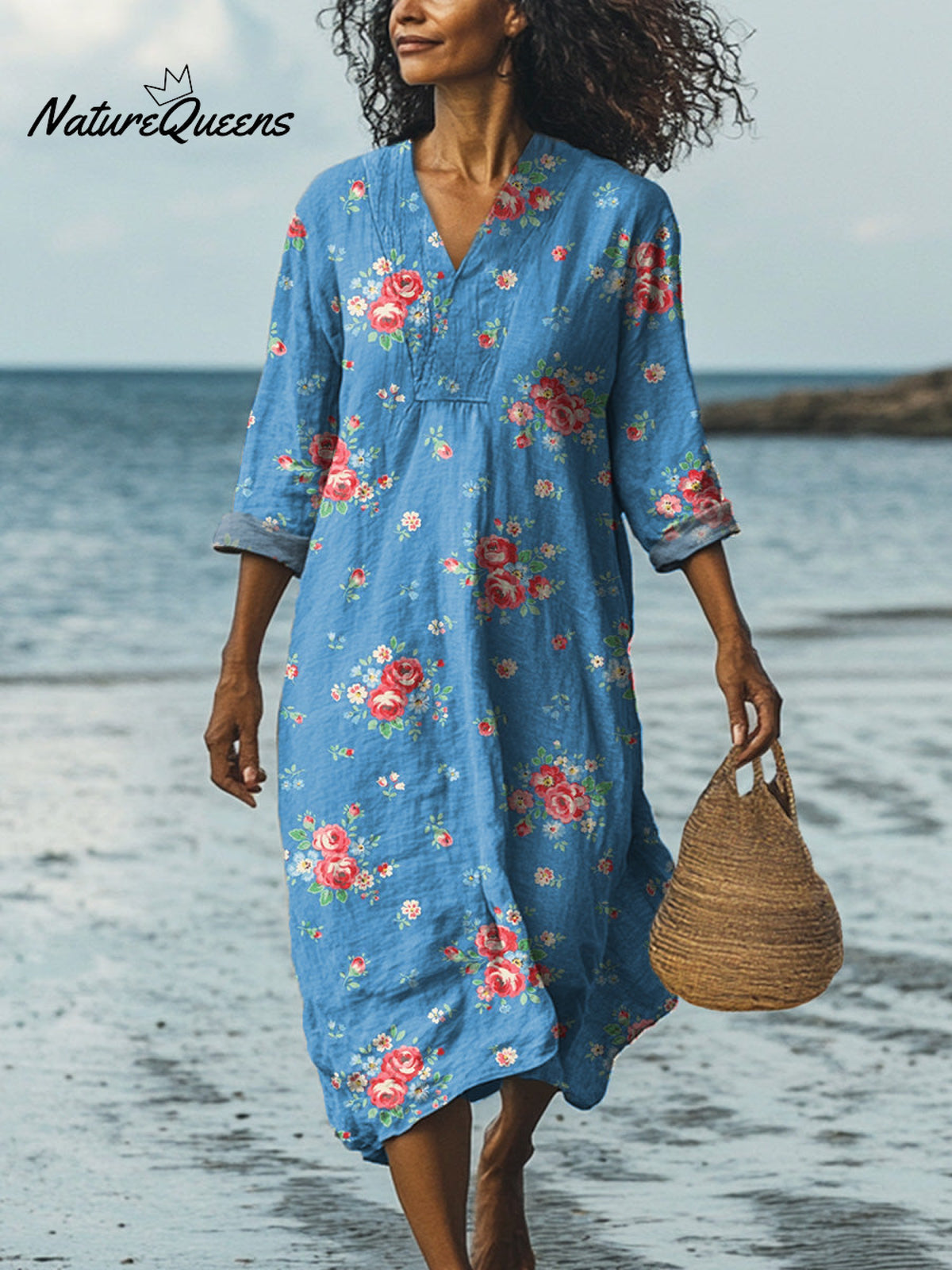 Lovely French Rose Pattern Printed Women's Dress