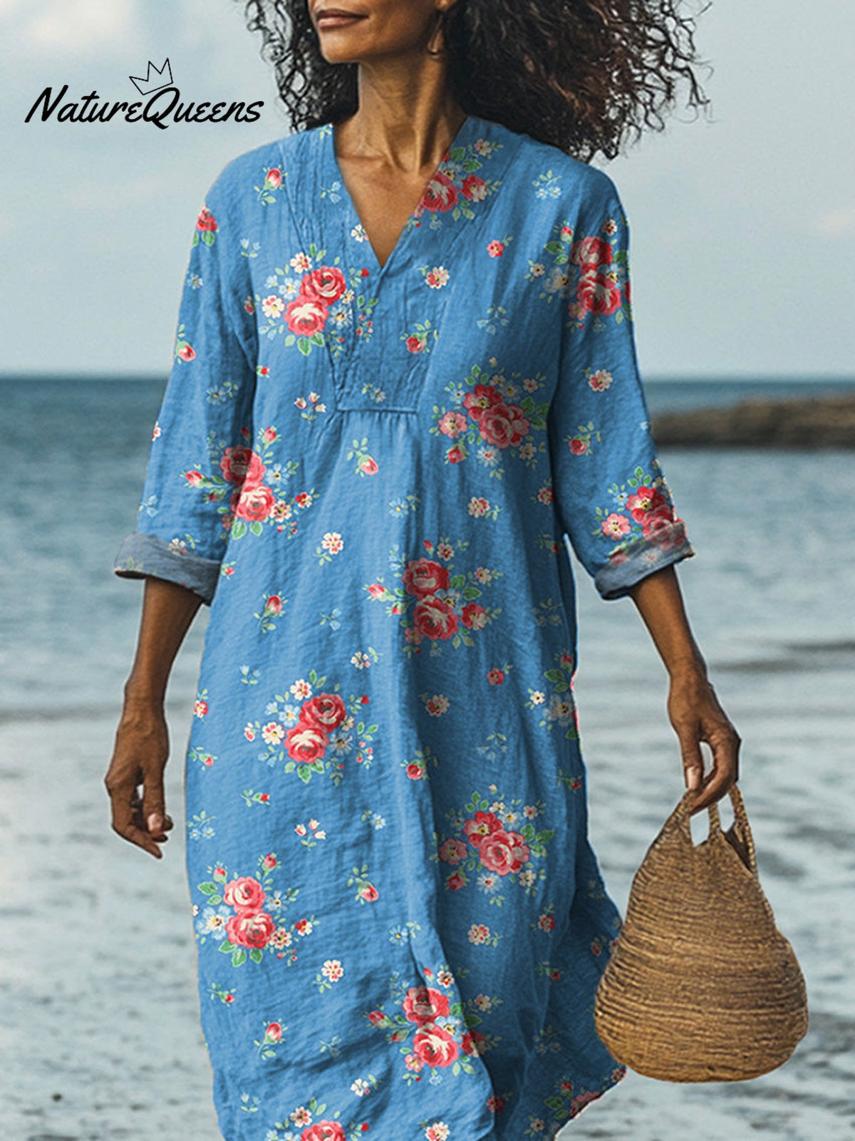 Lovely French Rose Pattern Printed Women's Dress