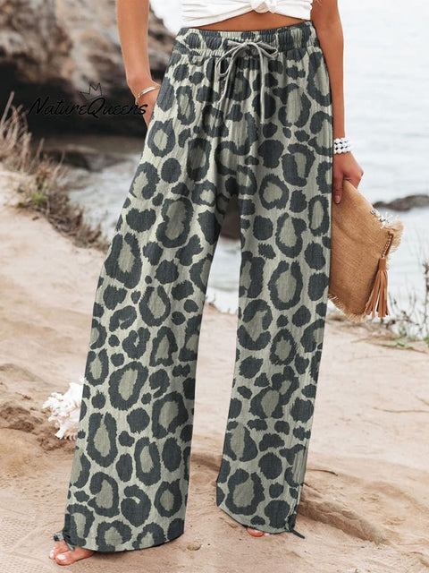 Wild Leopard Print Pattern Printed Women's Cotton And Linen Casual Pants