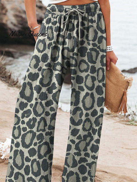 Wild Leopard Print Pattern Printed Women's Cotton And Linen Casual Pants