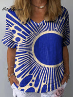 Modern Geometric Art Printed Women's Casual Cotton And Linen Shirt