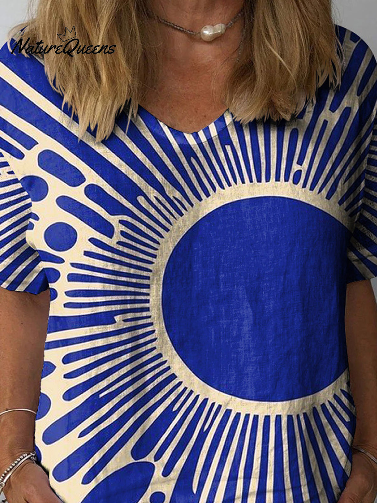 Modern Geometric Art Printed Women's Casual Cotton And Linen Shirt