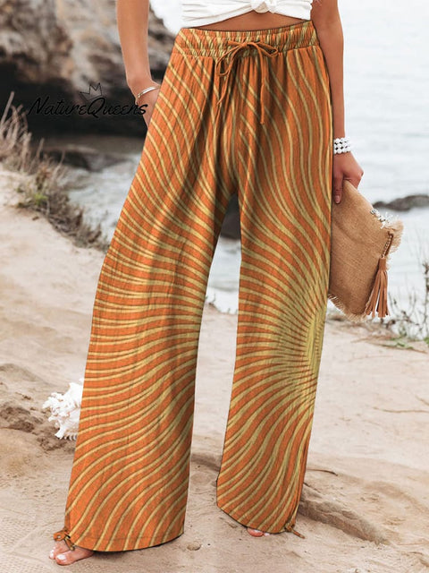 Celestial Sun Art Printed Women's Cotton And Linen Casual Pants