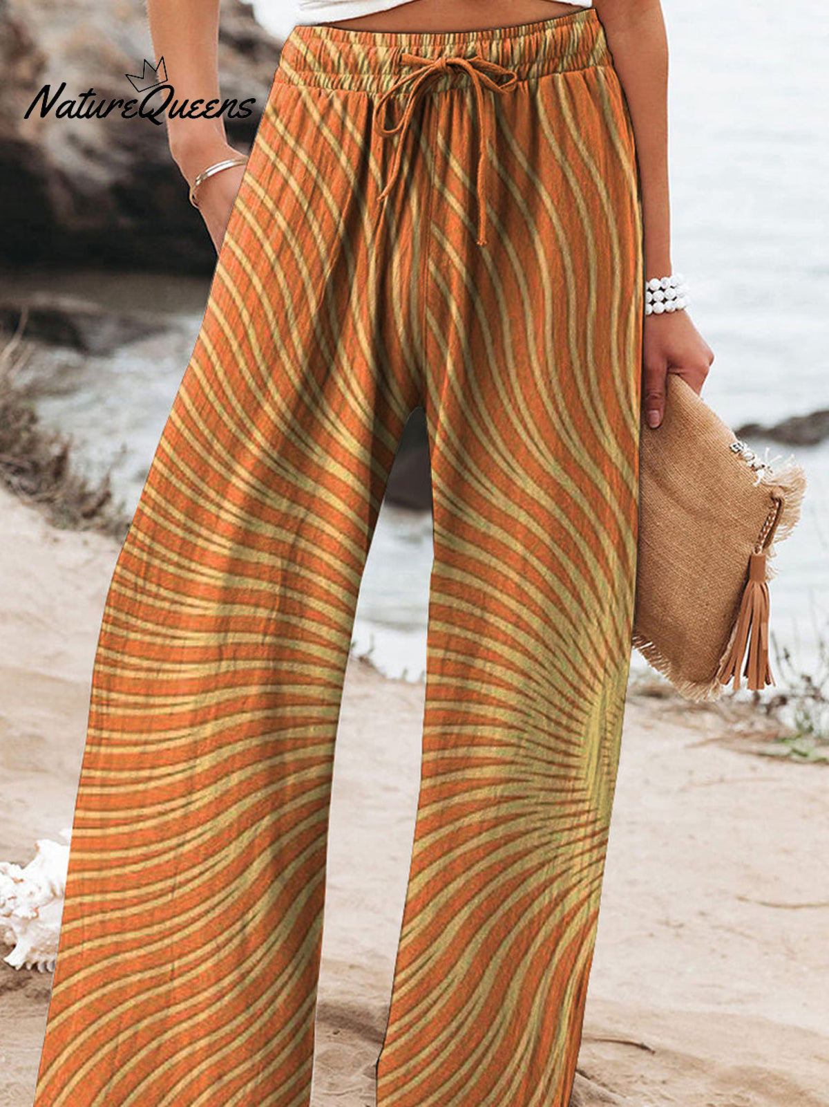 Celestial Sun Art Printed Women's Cotton And Linen Casual Pants