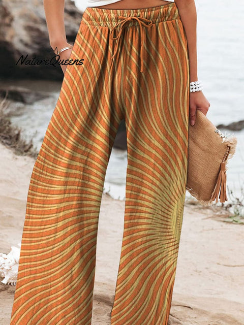 Celestial Sun Art Printed Women's Cotton And Linen Casual Pants