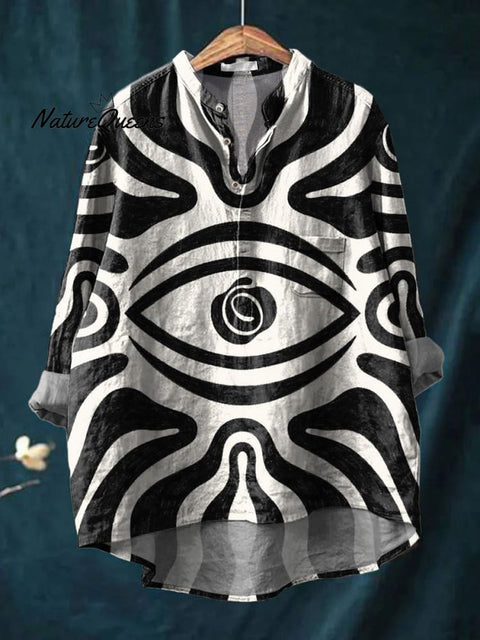 Abstract Eye Art Printed Women's Casual Long Sleeve Comfortable Cotton Shirt