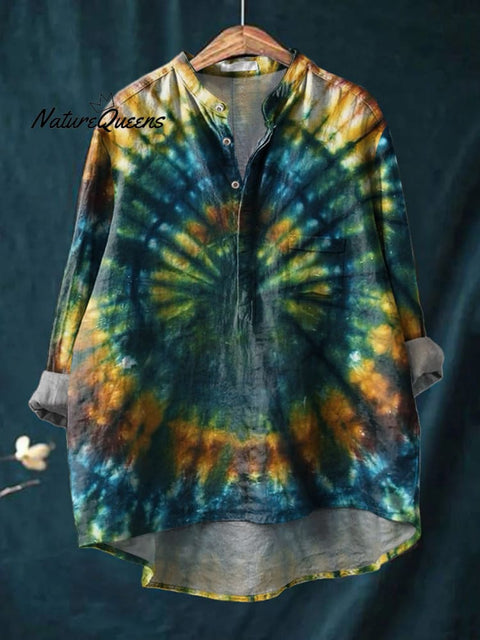 Retro Hippie Tie Dye Pattern Printed Women's Casual Long Sleeve Comfortable Cotton Shirt