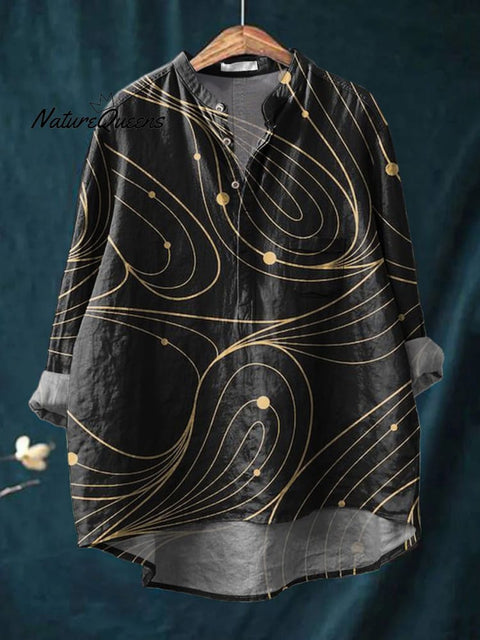 Celestial Planet Track Pattern Printed Women's Casual Long Sleeve Comfortable Cotton Shirt