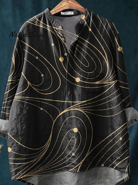 Celestial Planet Track Pattern Printed Women's Casual Long Sleeve Comfortable Cotton Shirt