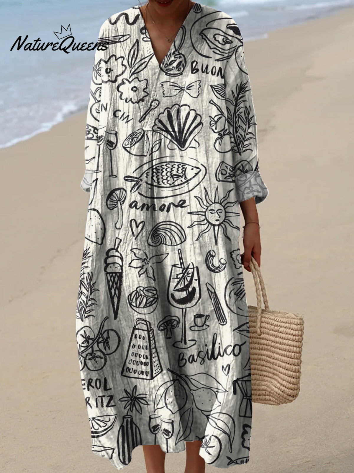 Italian Holiday Inspired Pattern Printed Women's Dress