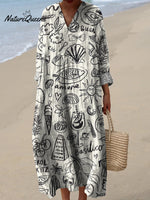 Italian Holiday Inspired Pattern Printed Women's Dress