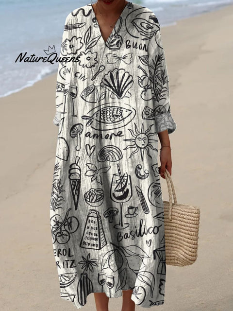 Italian Holiday Inspired Pattern Printed Women's Dress