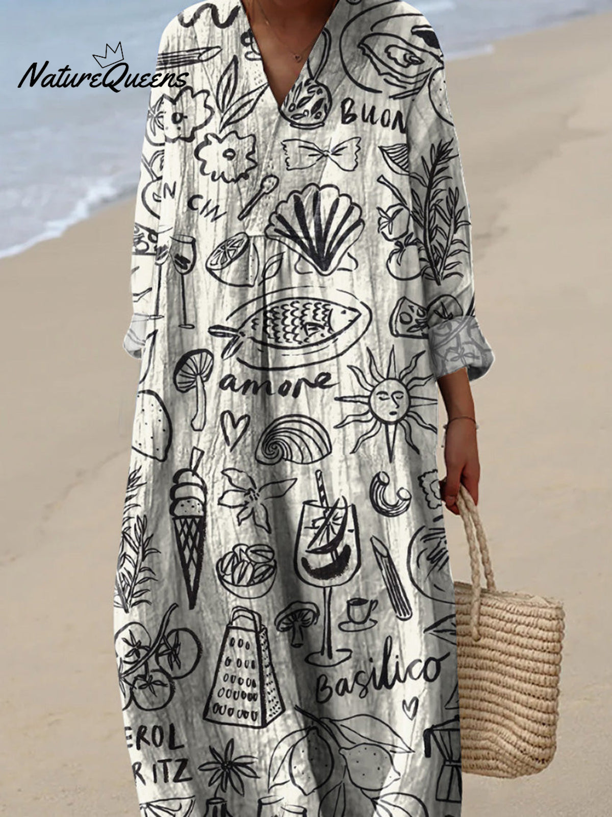 Italian Holiday Inspired Pattern Printed Women's Dress