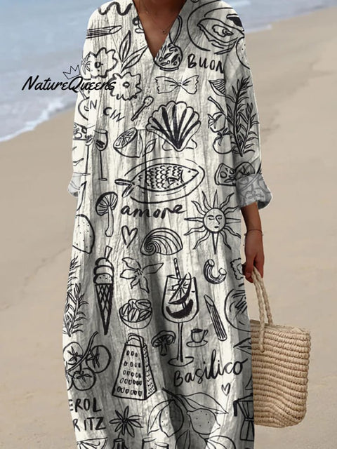 Italian Holiday Inspired Pattern Printed Women's Dress