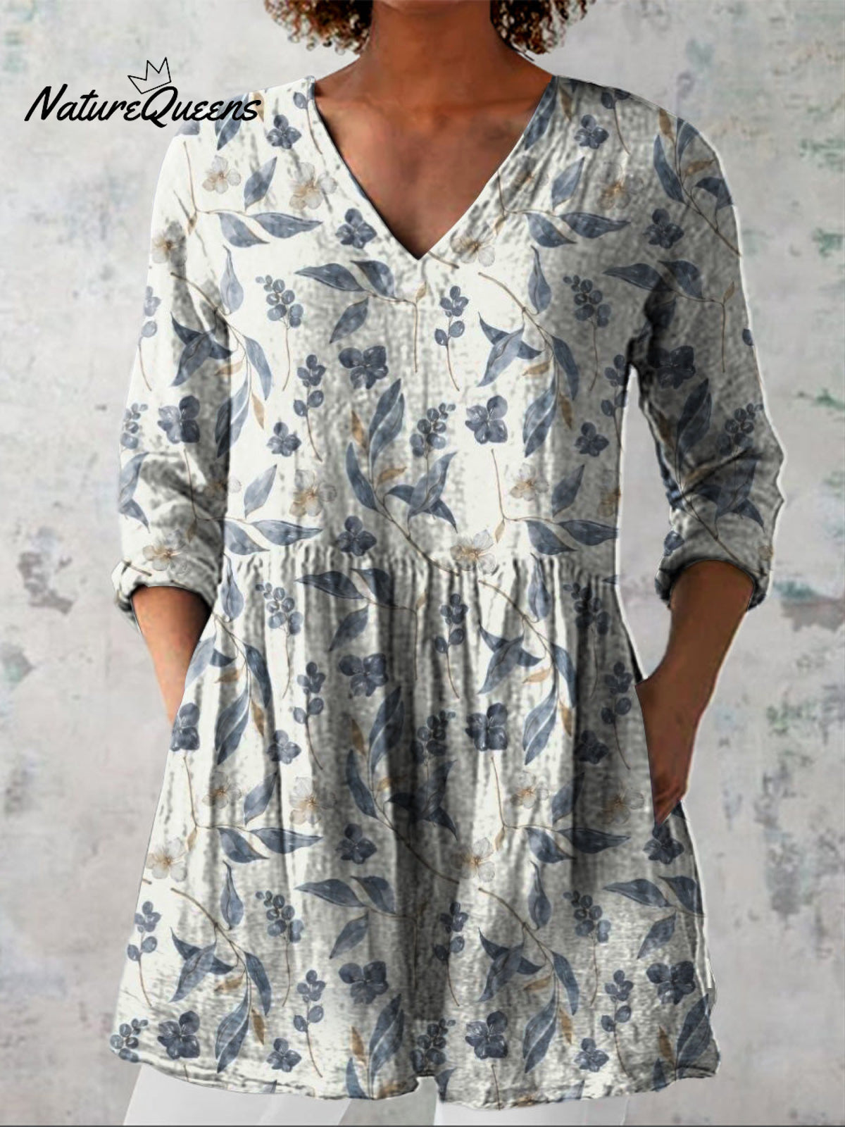 Watercolor Garden Floral Pattern Printed Women's Casual Linen V-Neck Shirt