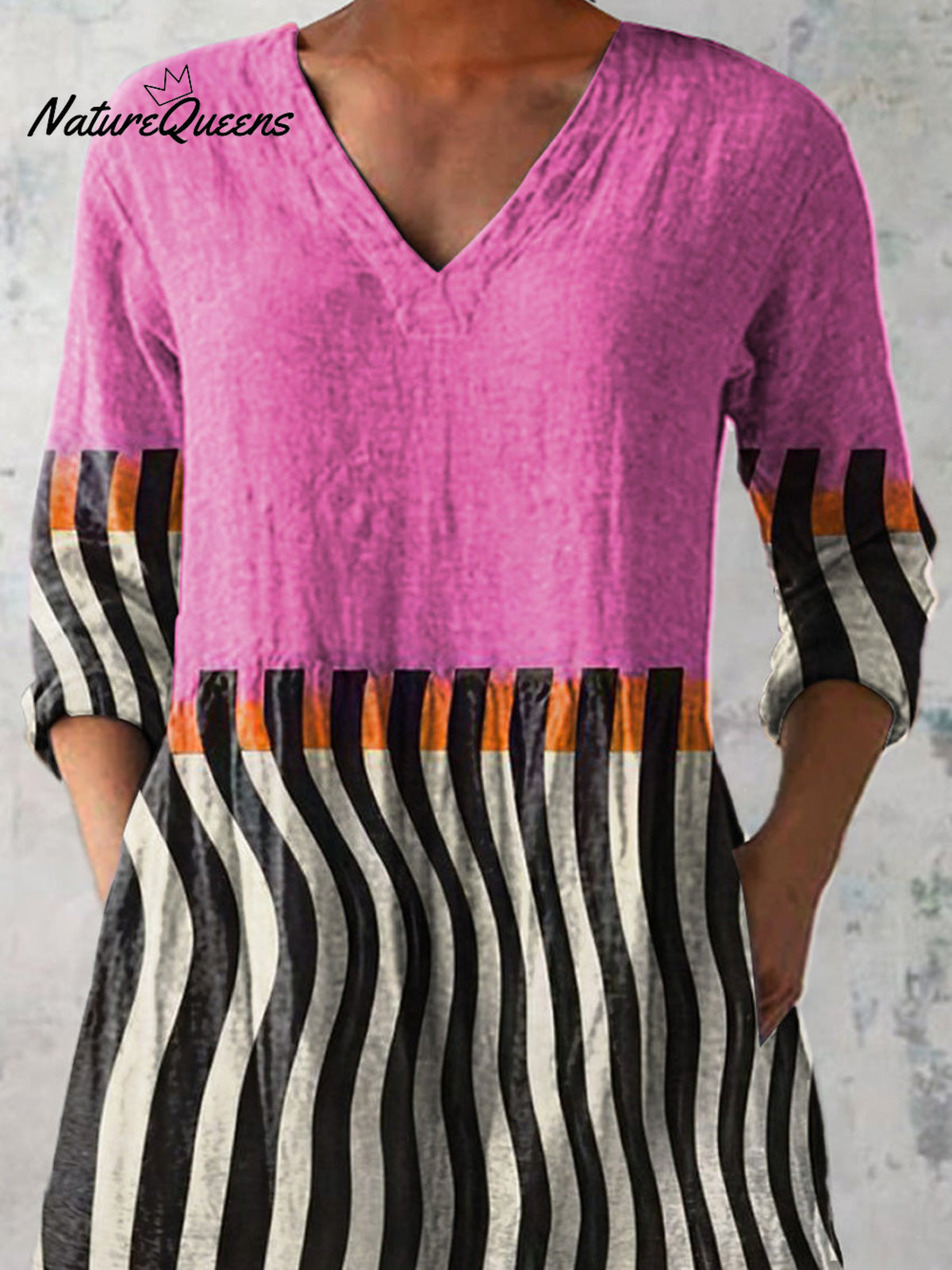 Colorful Geometric Pattern Printed Women's Casual Linen V-Neck Shirt