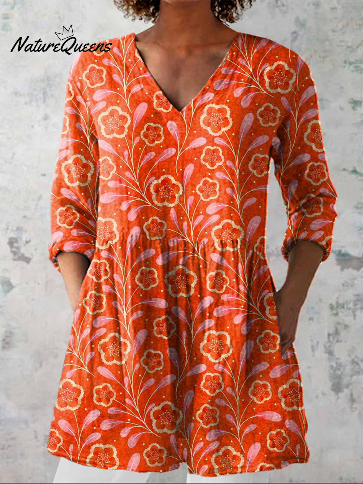 Watercolor Summer Floral Pattern Printed Women's Casual Linen V-Neck Shirt