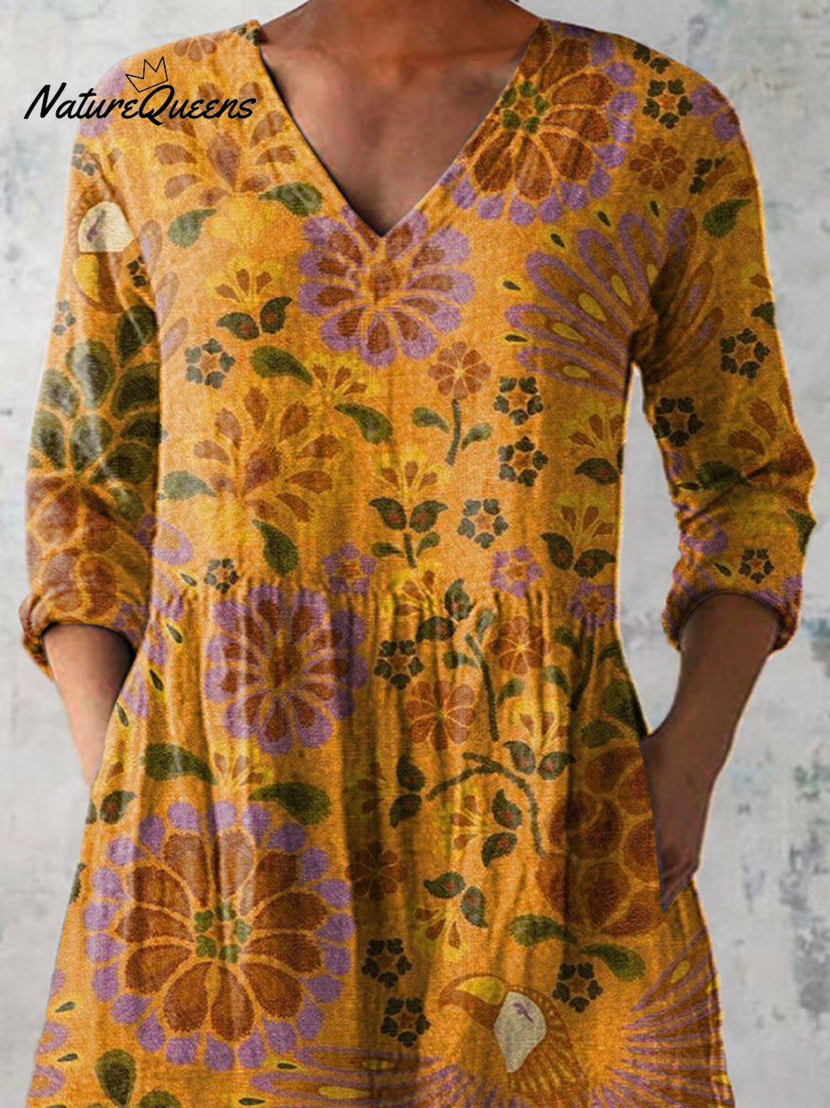 Summer Toucan And Floral Pattern Printed Women's Casual Linen V-Neck Shirt