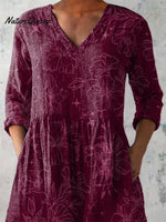 Morning Glory Floral Pattern Printed Women's Casual Linen V-Neck Shirt