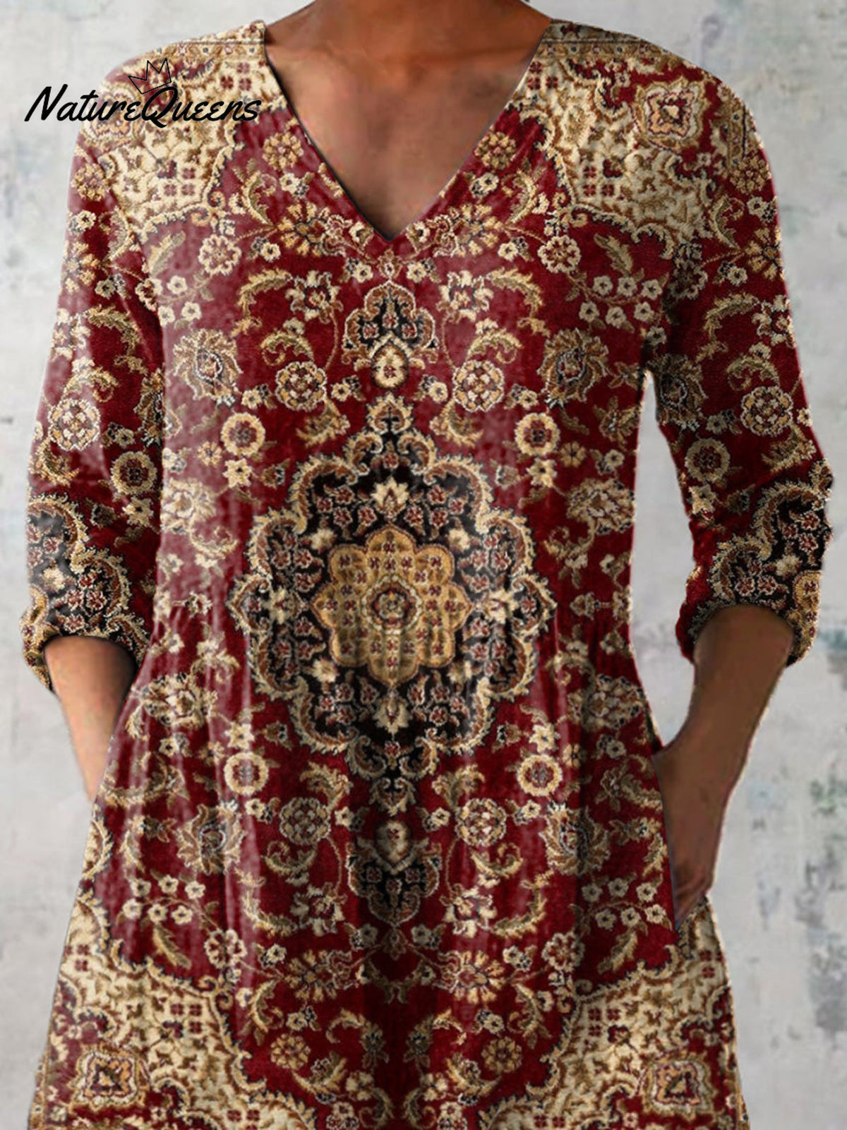 Vintage Ethnic Pattern Printed Women's Casual Linen V-Neck Shirt