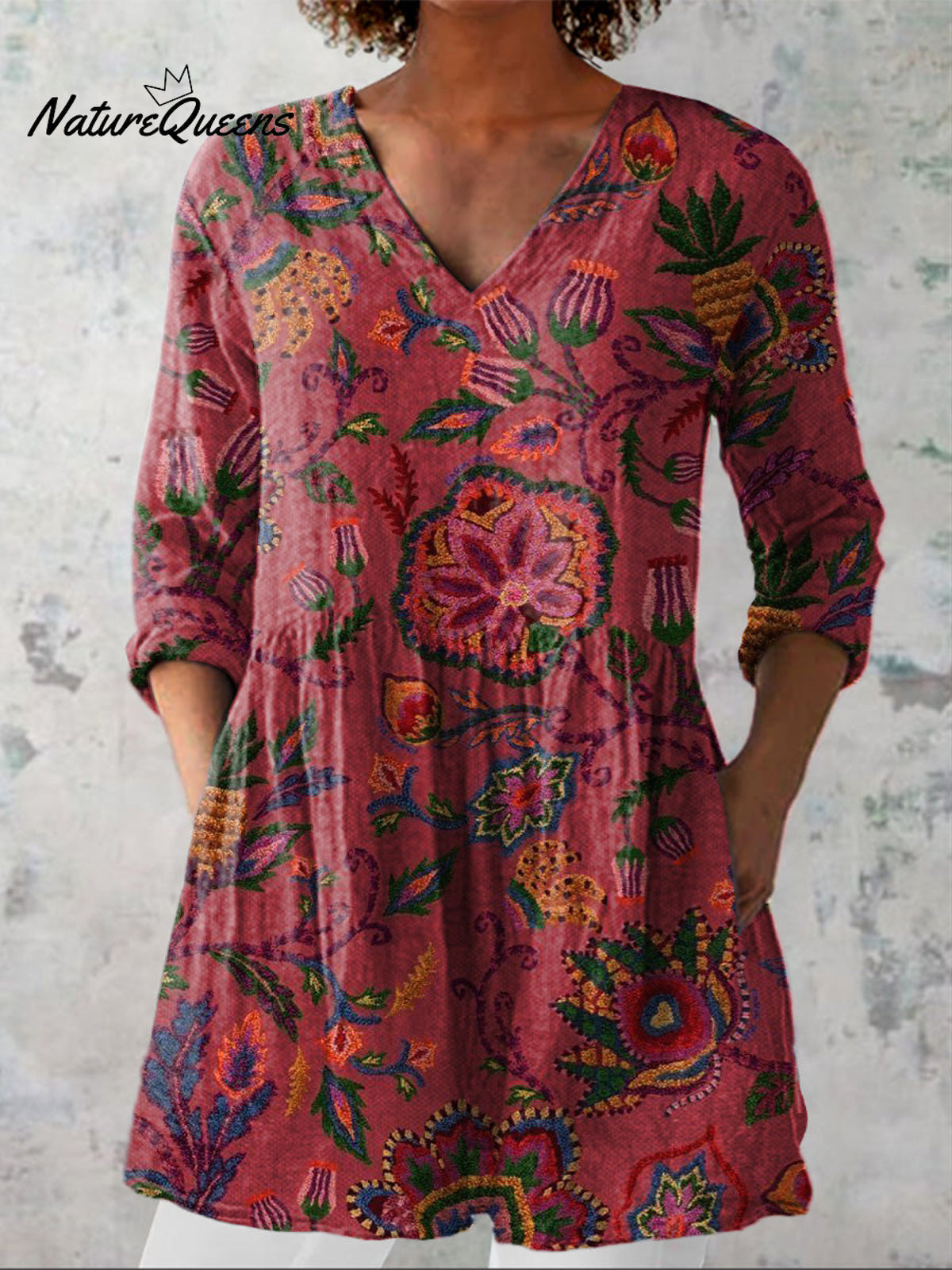 Summer Tropical Botanic Pattern Printed Women's Casual Linen V-Neck Shirt