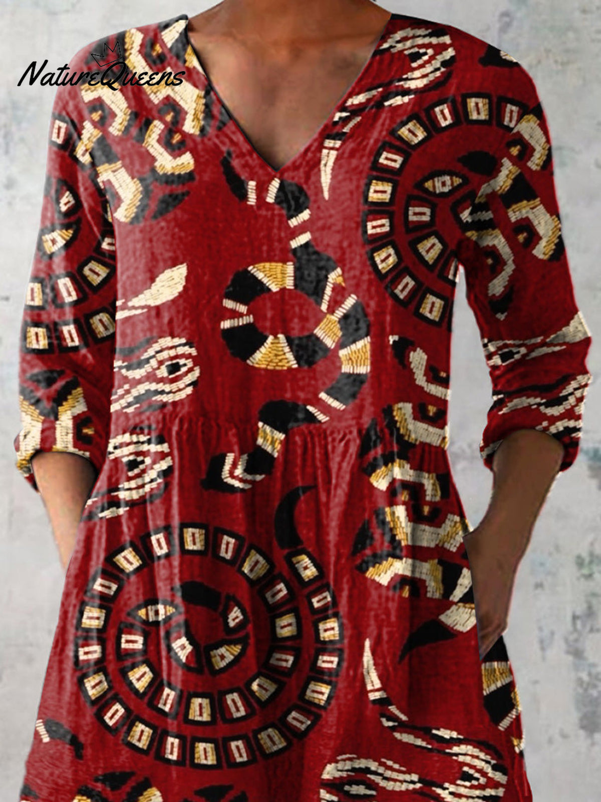 Multicolor Venomous Snake Pattern Printed Women's Casual Linen V-Neck Shirt