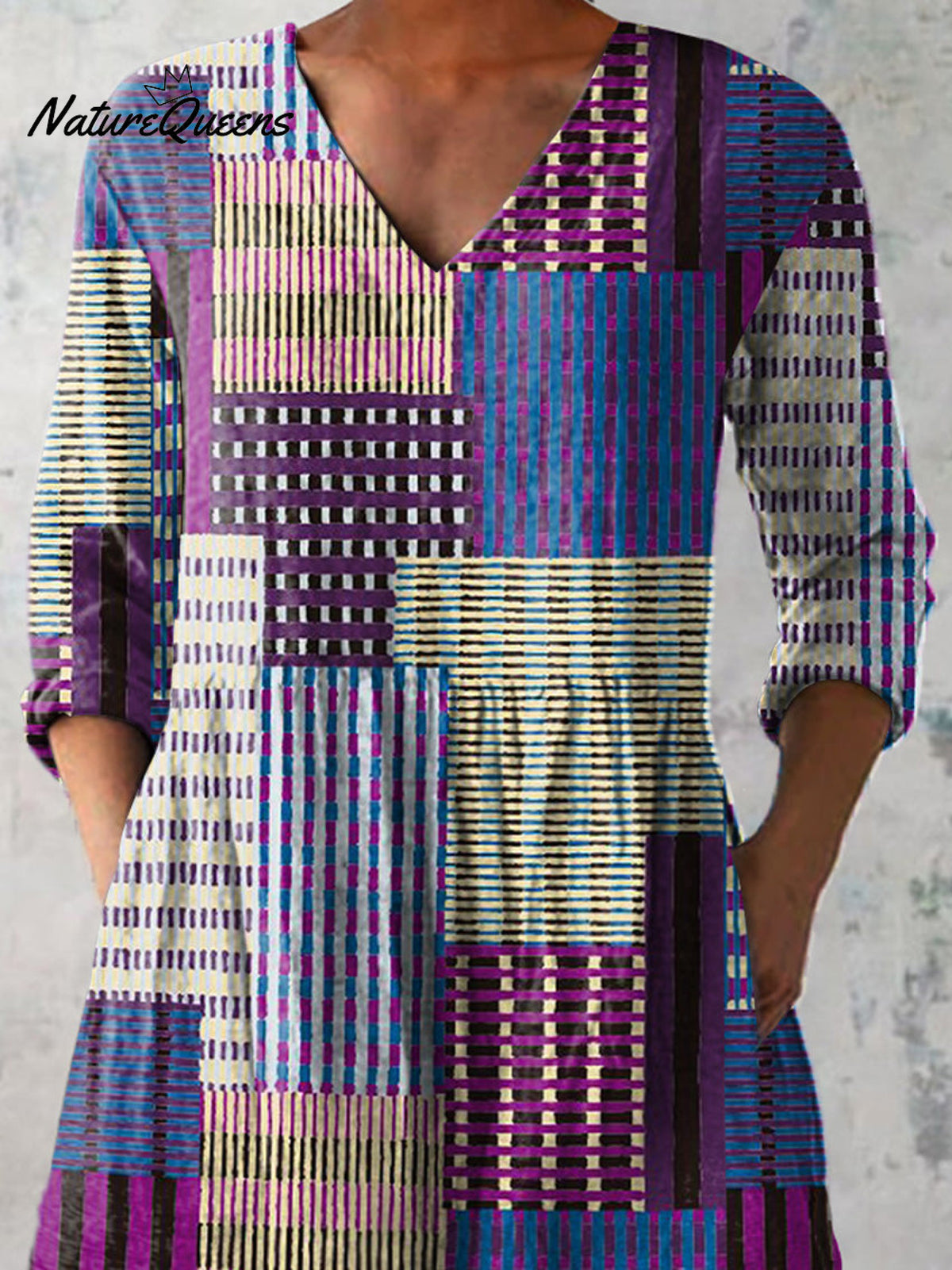 Geometric Architecture Pattern Printed Women's Casual Linen V-Neck Shirt