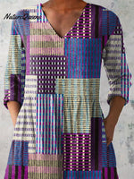 Geometric Architecture Pattern Printed Women's Casual Linen V-Neck Shirt