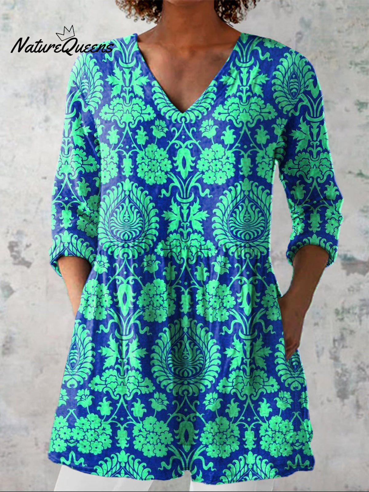 Vibrant Summer Ethnic Pattern Printed Women's Casual Linen V-Neck Shirt